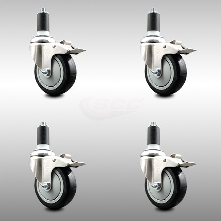 Service Caster 4 Inch 316SS Black Poly Swivel 1-1/4 Inch Expanding Stem Caster Set Lock Brake SCC-SS316TTLEX20S414-PPUB-BLK-114-4